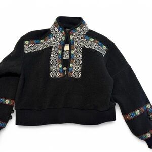 Women’s Obermeyer Black Embroidered Cropped Quarter-zip Sweater
